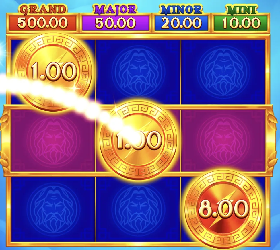 Zeus Sky Slot coin value upgrade animation