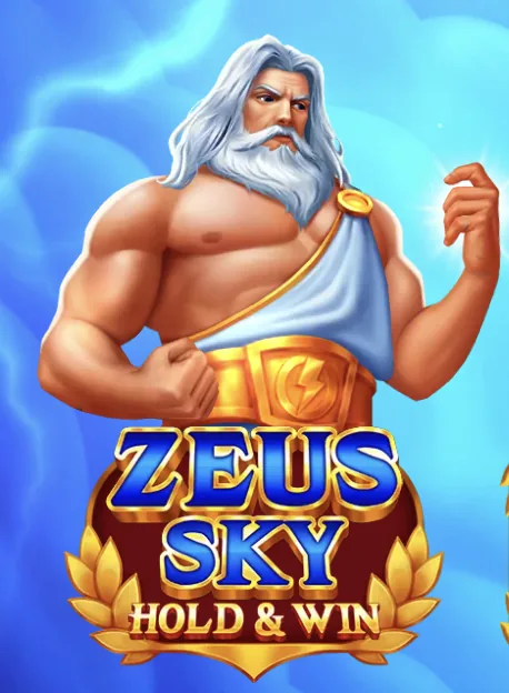 Zeus Sky Slot Hold and Win logo with Zeus character